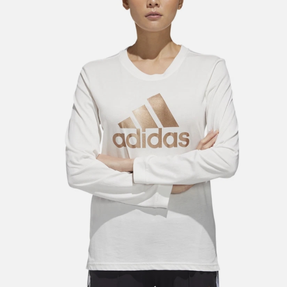 Adidas | White Long Sleeve Shirt with Metallic Gold Logo